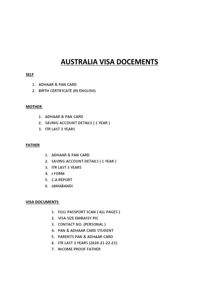Requirements for an australia student visa application personal