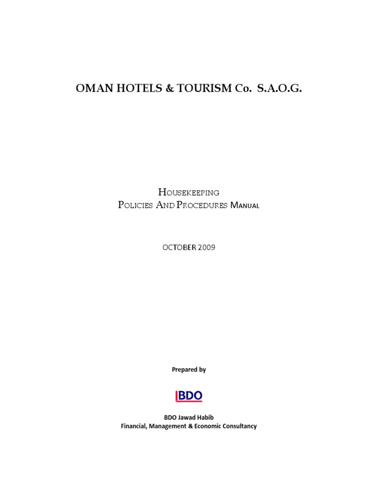 Housekeeping Manual Final PDF Lighting Housekeeping