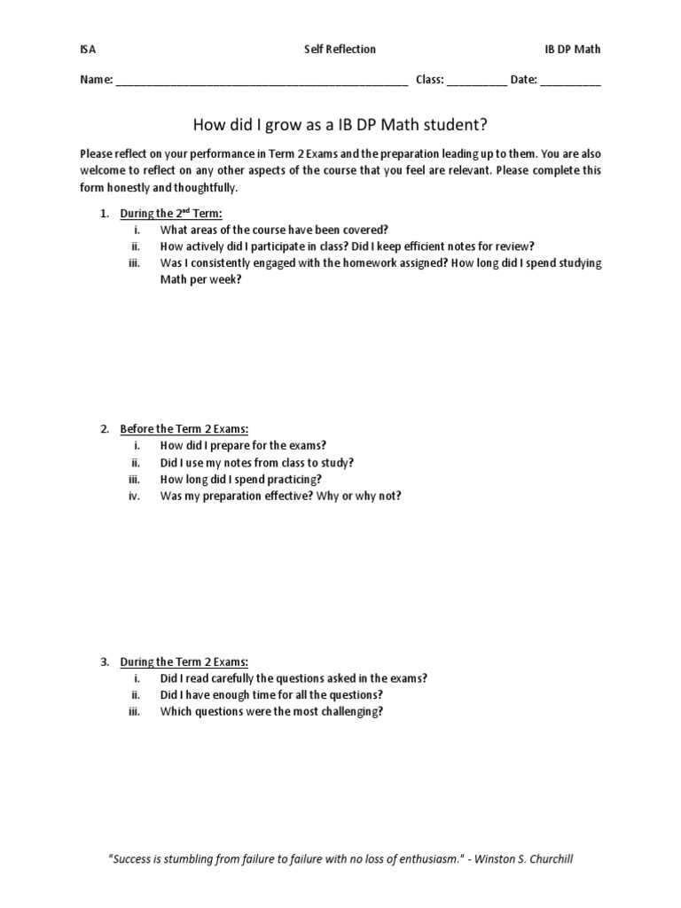 Self Reflection Math IB DP | PDF | Homework | Behavior Modification