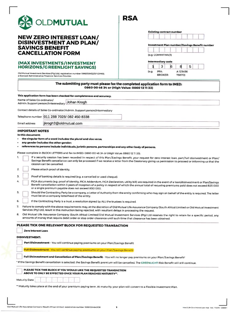 Old Mutual MAX Disinvestment Forms PDF