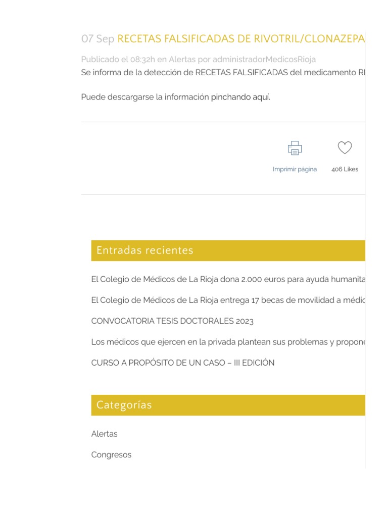 RECETAS FALSIFICADAS DE RIVOTRIL-CLONAZEPAM - Colegio de Médicos de La ...