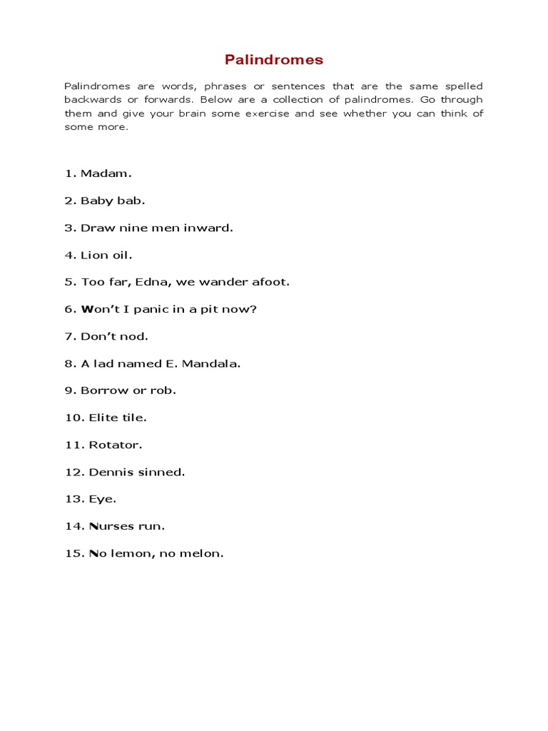 A Collection of Palindromes Demonstrating the Fun of Words that are the ...