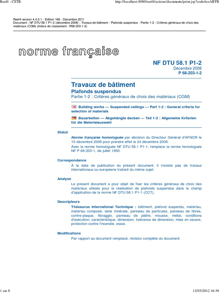 DTU 58-1 Partie 1-2 | PDF | Code de la construction et de l'habitation ...