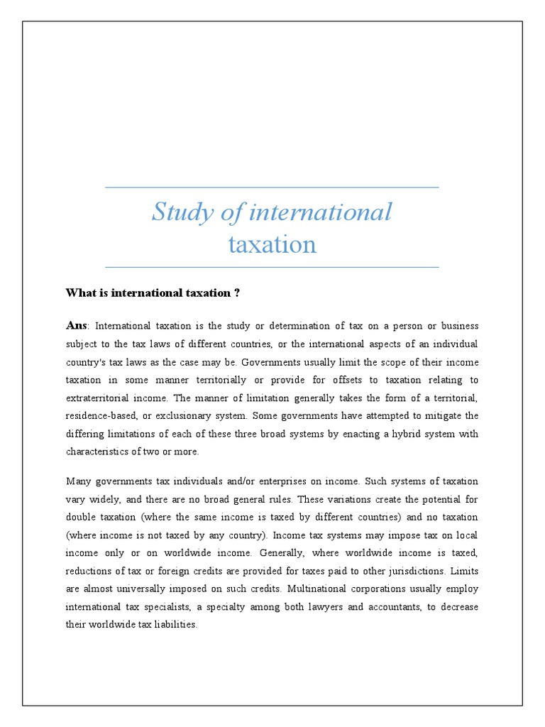 Study Of International Taxation Pdf International Taxation Double