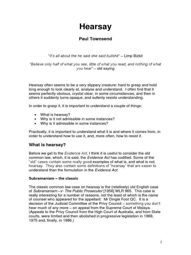 Subramaniam Hearsay PDF Hearsay Hearsay In United States Law