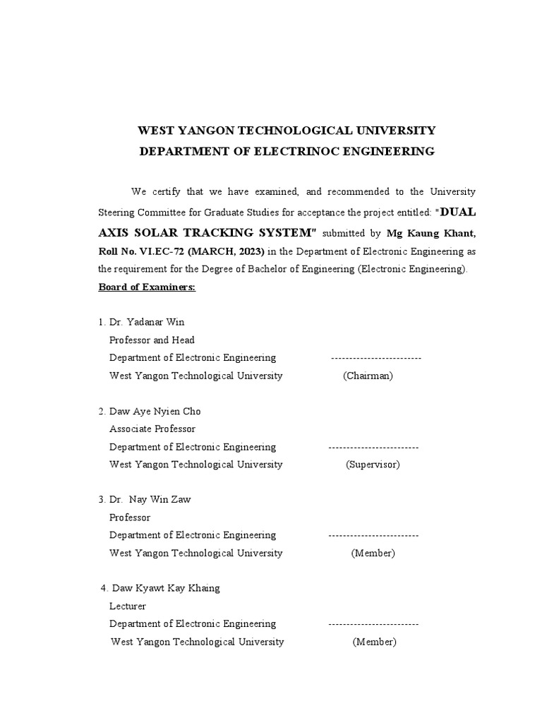 Dual Axis Solar Tracking System Project | PDF