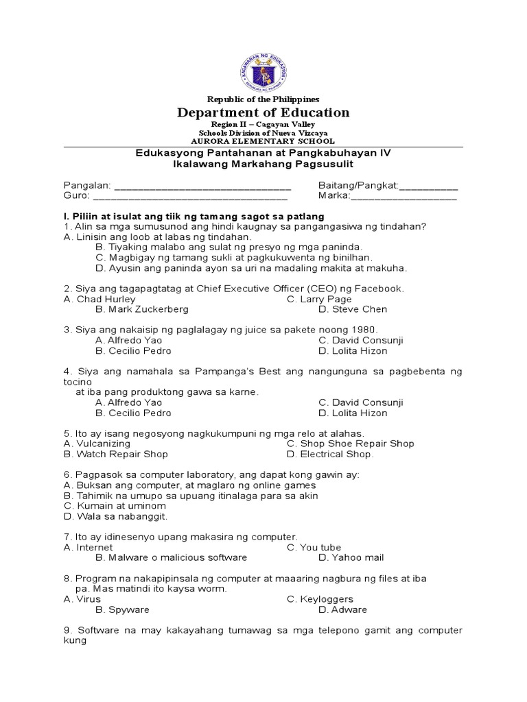 Second Periodic Test In Epp Ict Pdf