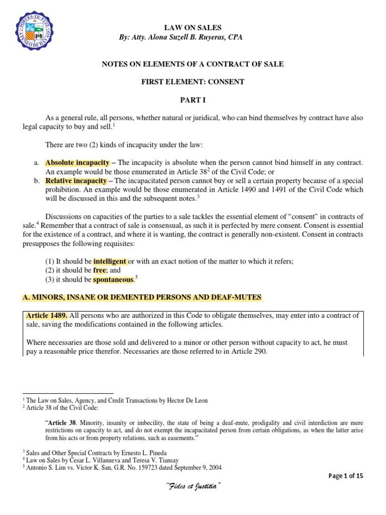 3 elements of contract of sale
