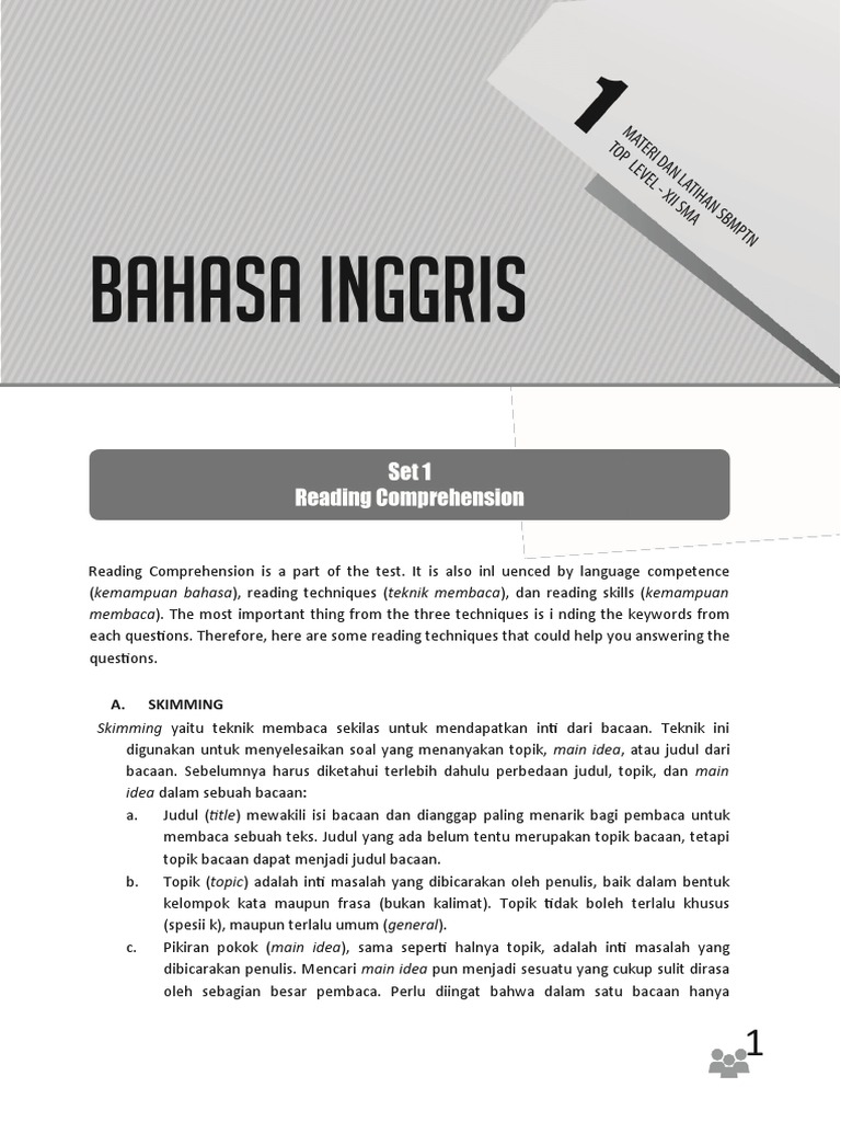 Materi reading comprehension s1 soal pdf