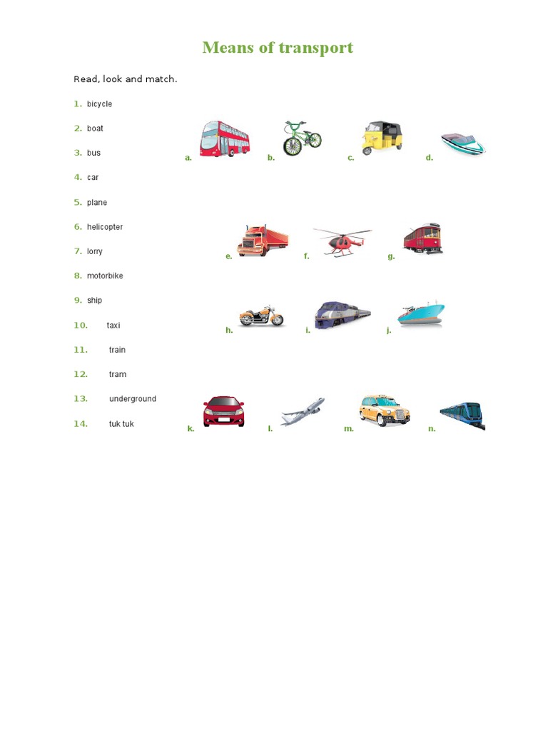 Means of Transport Exercises for 3rd Year | PDF