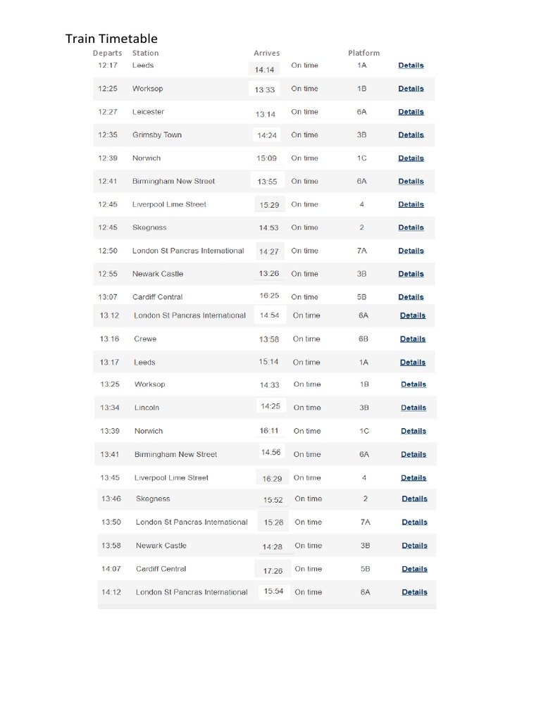Train Timetable: Departure & Arrival Info | PDF