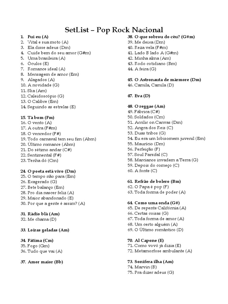SetList Pop Rock | PDF