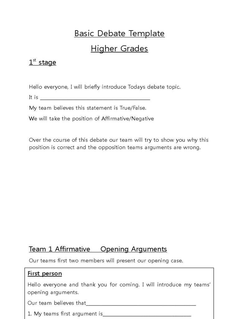 Basic Debate Template Upper Grades | PDF