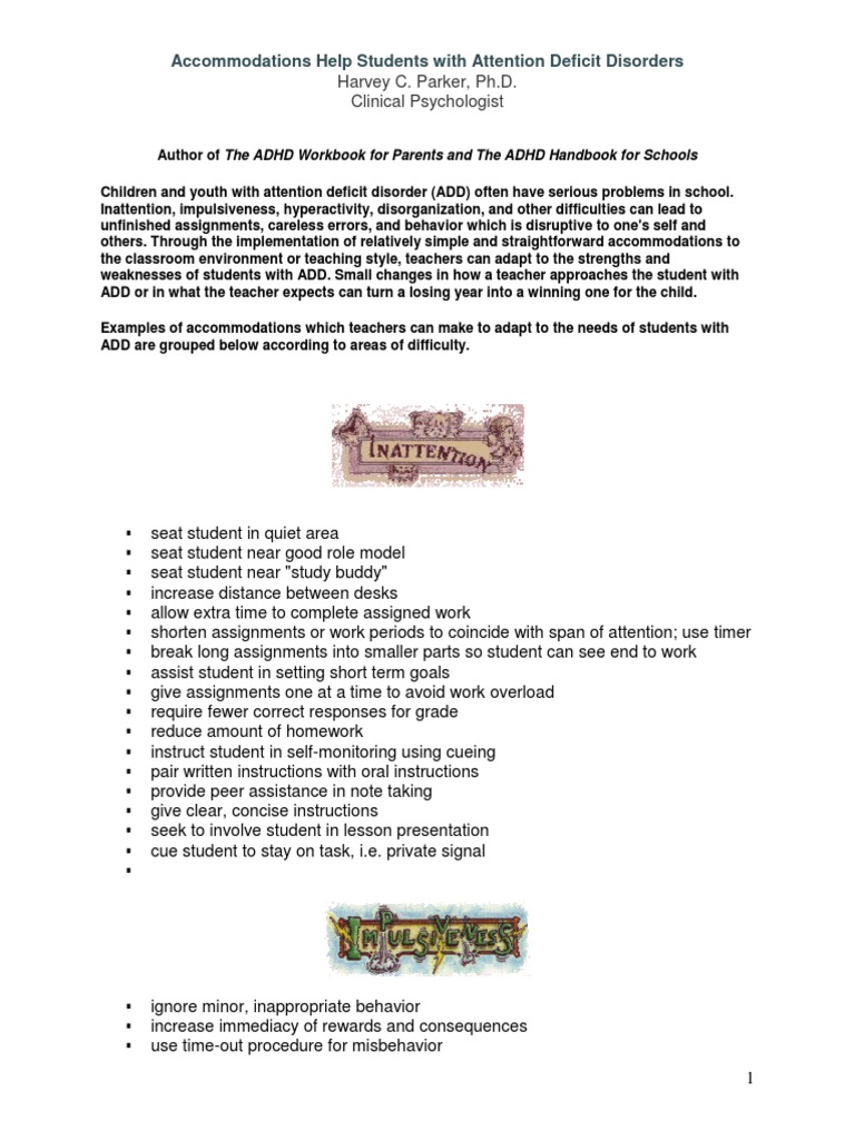 Accommodations for Students with ADD | PDF | Attention Deficit ...