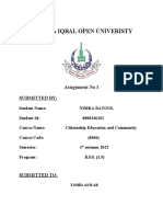 Allama Iqbal Open Univeristy: Assignment No 1 Submitted by