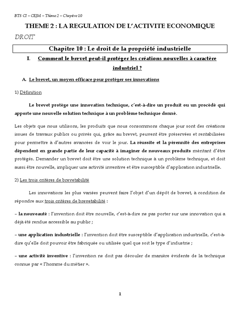 Chapitre 5 - Comment Les Activités Économiques Sont-Elles Régulées Par Le  Droit, PDF, Brevet