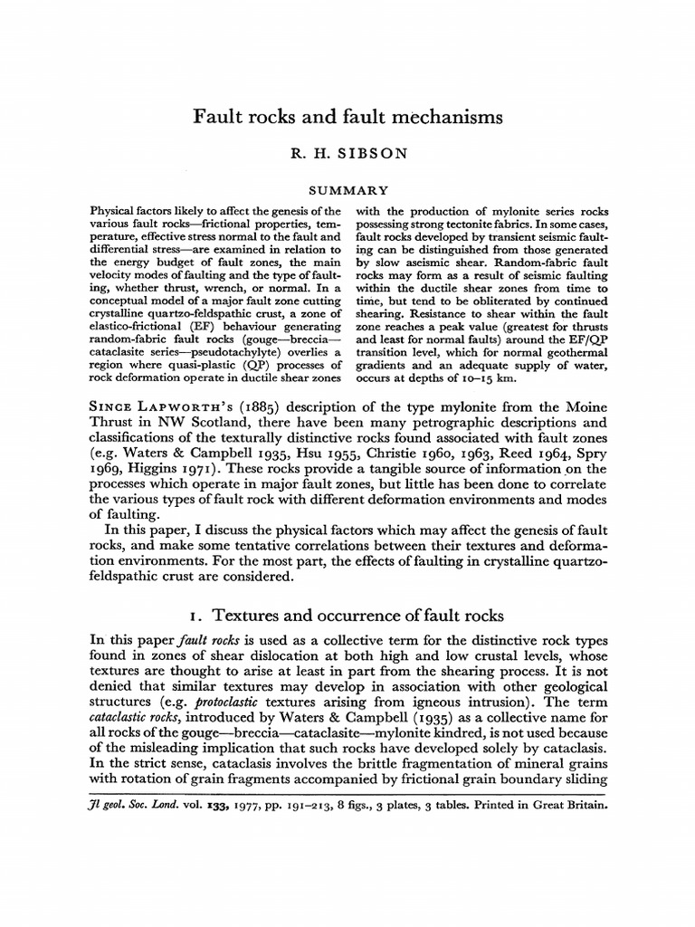 Sibson, 1977 PDF | PDF | Fault (Geology) | Earthquakes