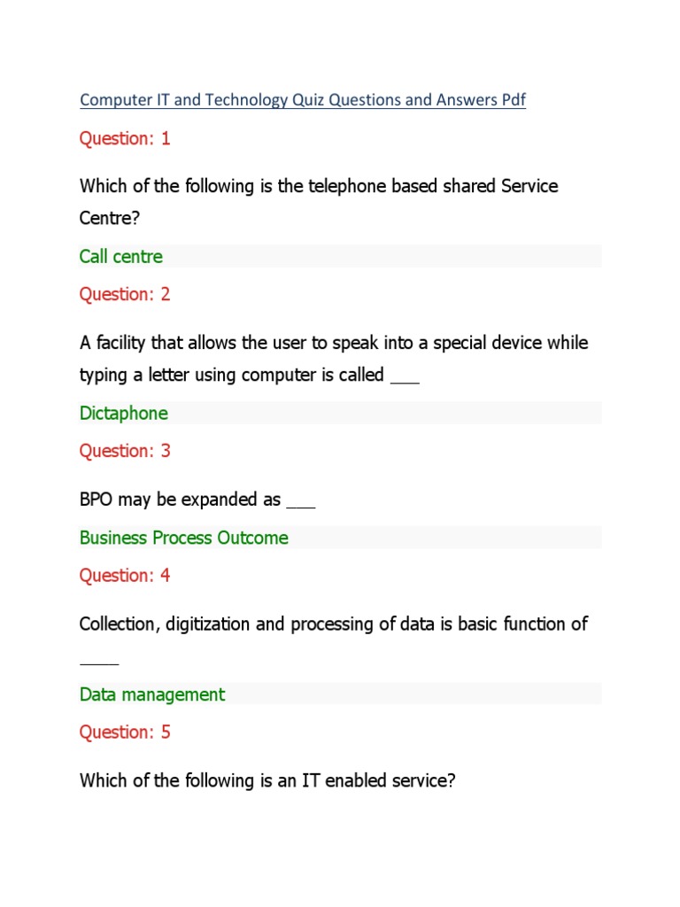 It Technology Quiz PDF | PDF