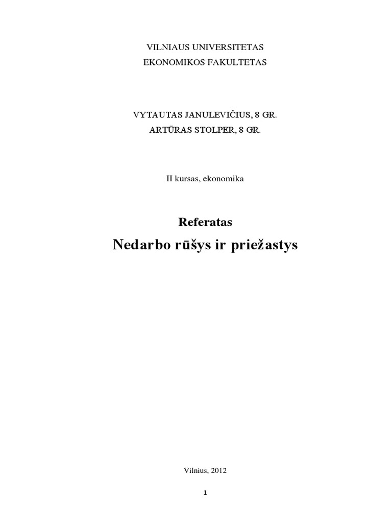 Nedarbo Rūšys Ir Priežastys: Referatas | PDF