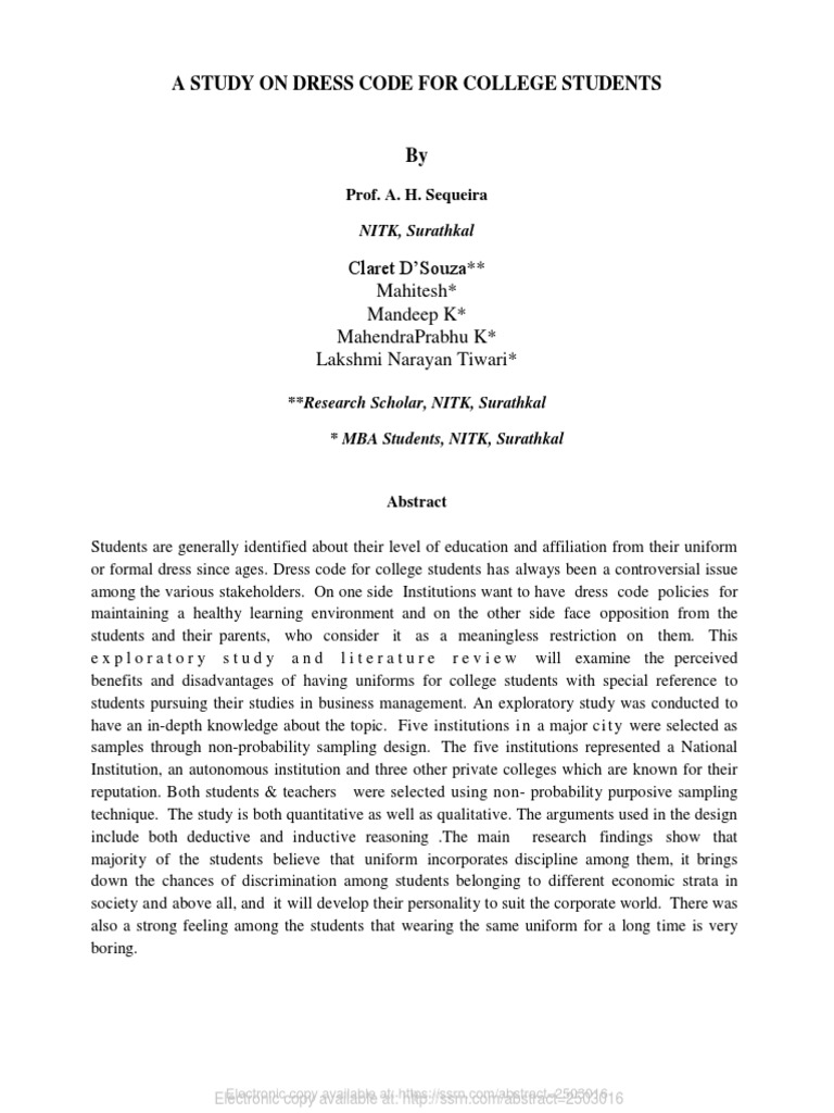 College Dress Code Study Examines Student, Teacher Perceptions PDF