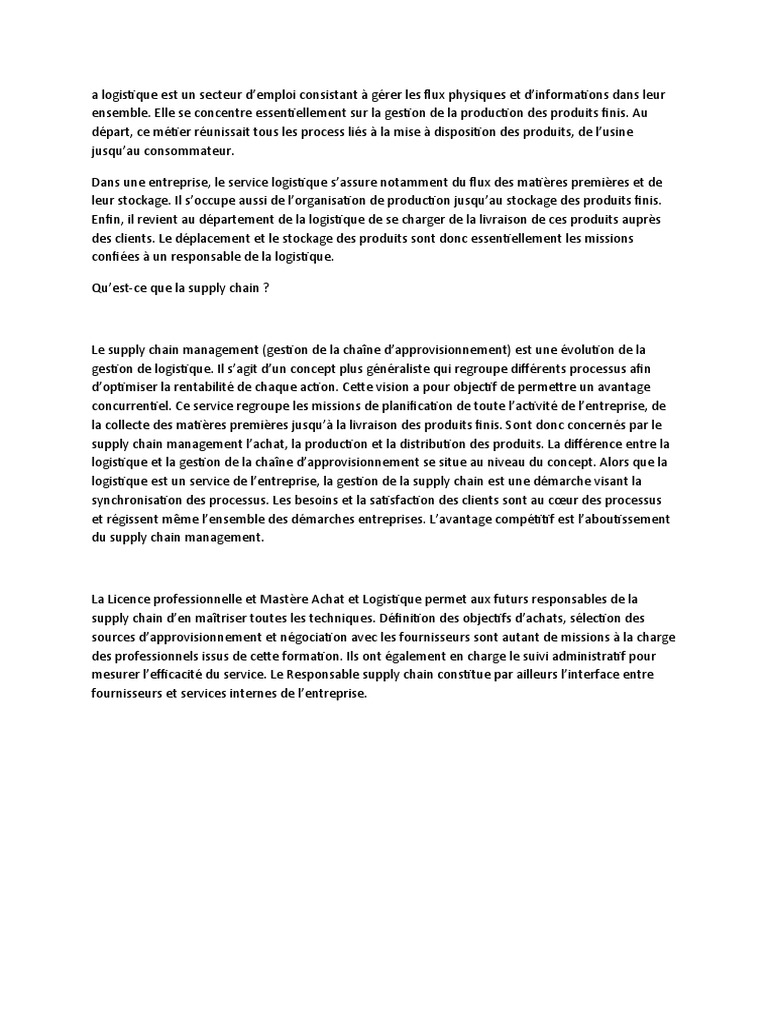 Gestion de la Supply Chain et Logistique | PDF | Affaires | Finance et ...