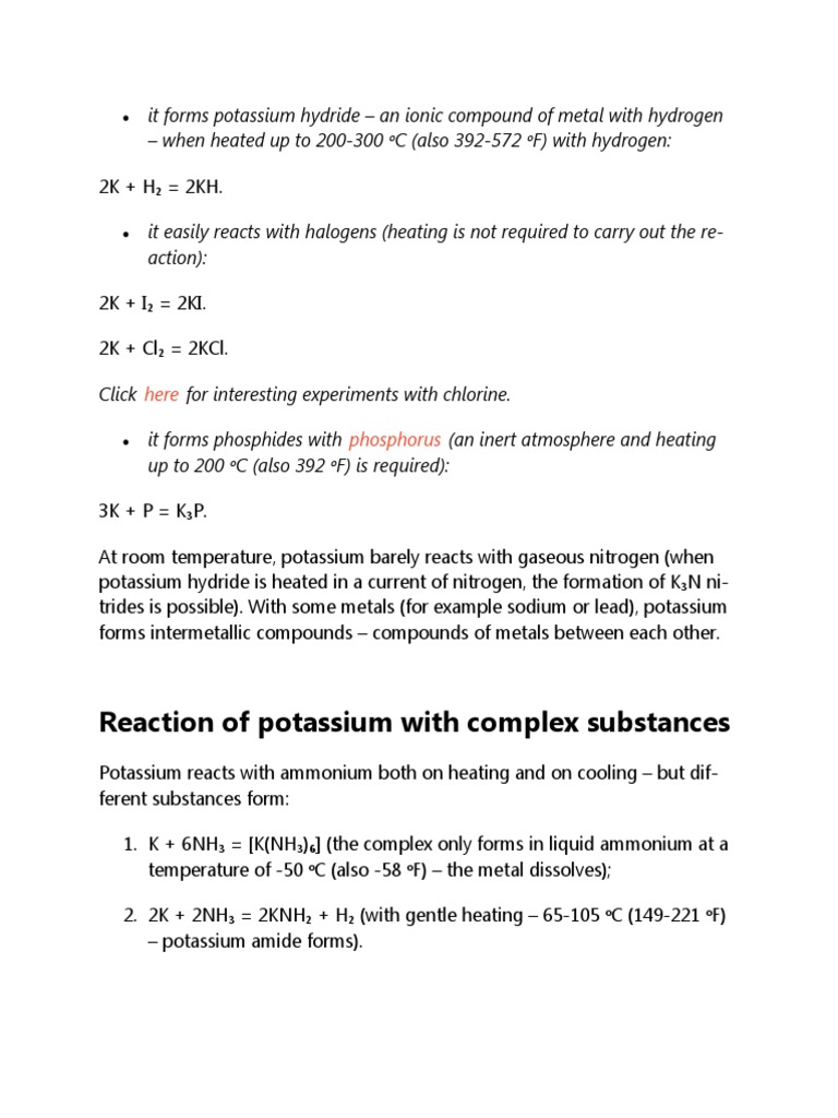 Reaction of Potassium With Complex Substances: Here Phosphorus | PDF ...