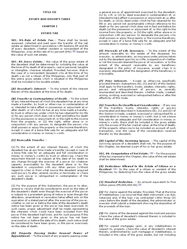 NIRC EstateTax PDF Estate Tax In The United States Inheritance Tax
