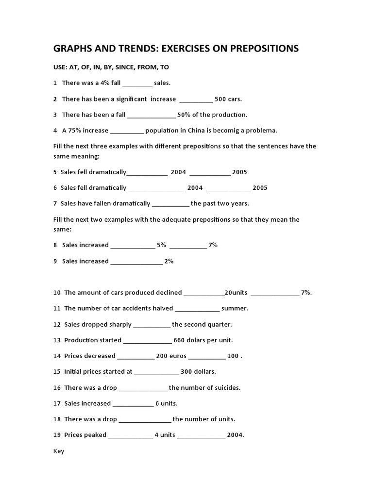 Preposition Exercises for Sales Trends | PDF