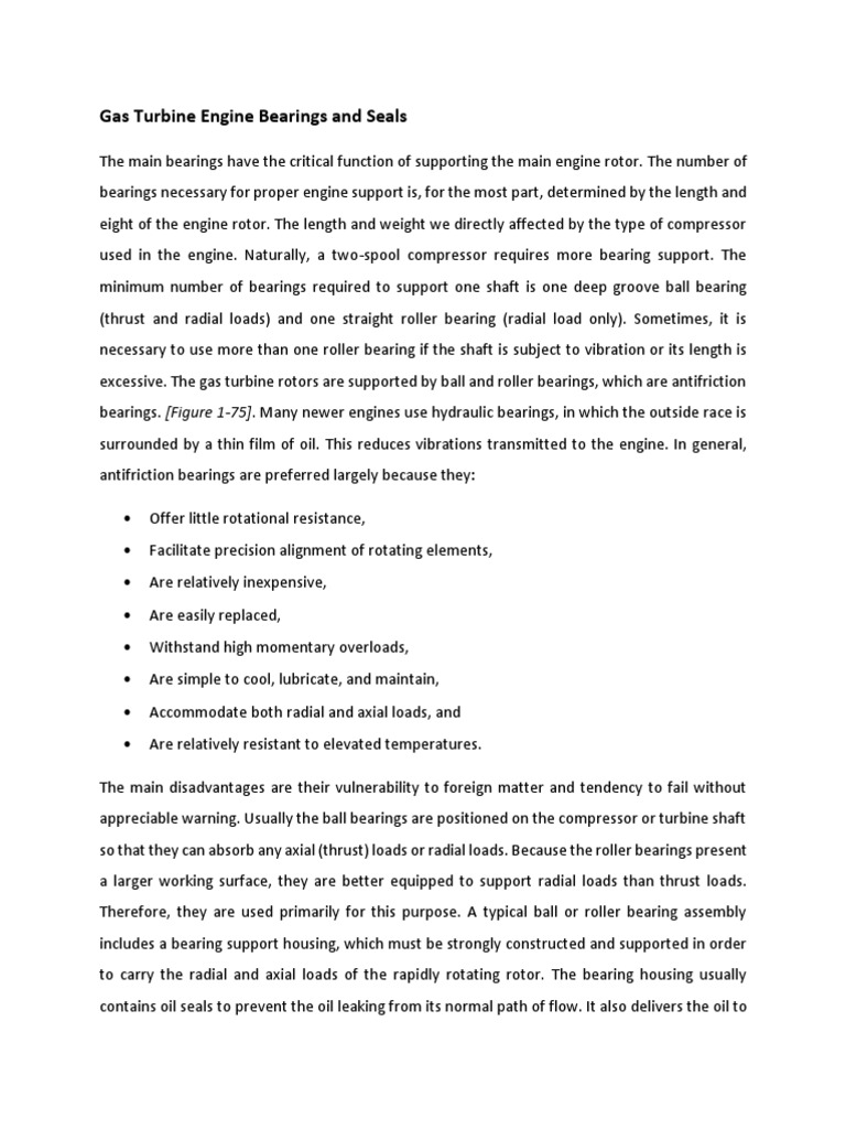 Gas Turbine Engine Bearings and Seals PDF PDF Bearing (Mechanical