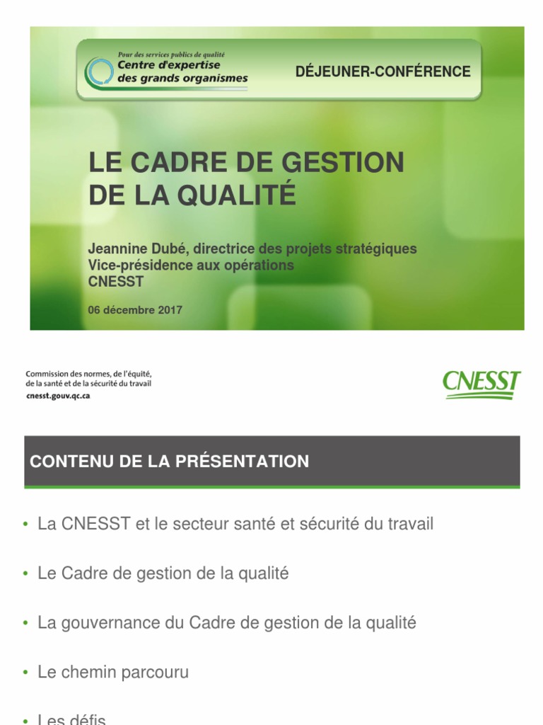 Gestion Qualité à la CNESST | PDF | Management de la qualité | Gouvernance