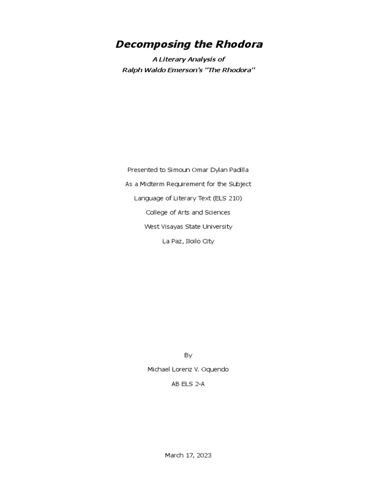 Literary Analysis The Rhodora by Ralph Waldo Emerson Download Free