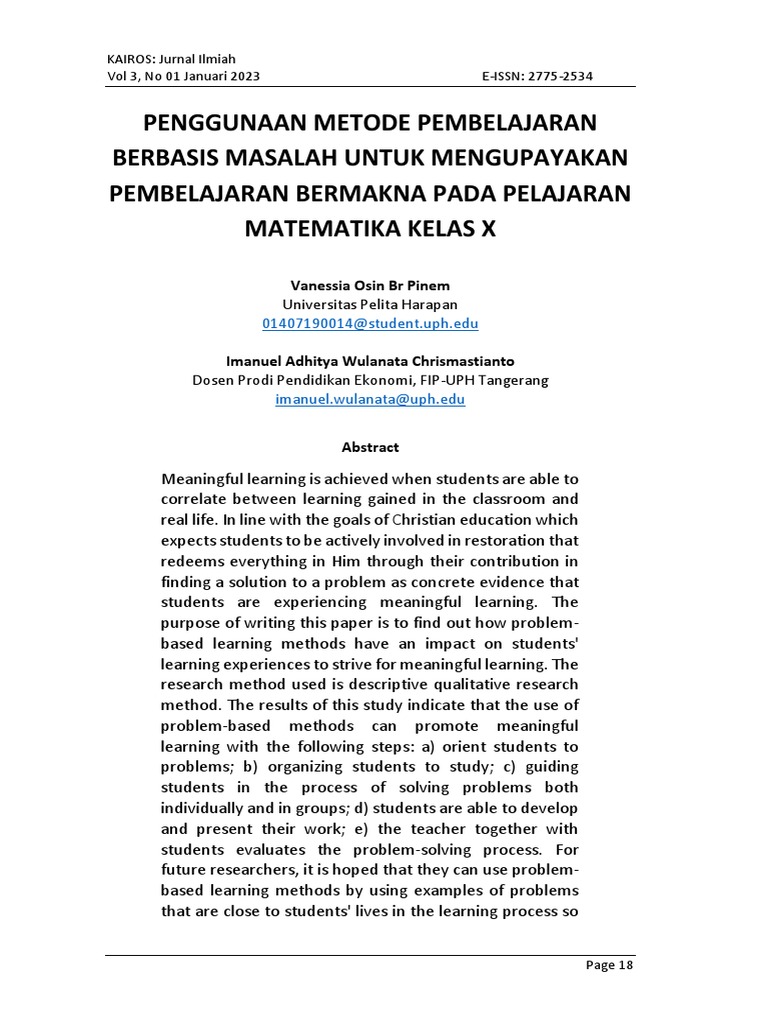 Penggunaan Metode Pembelajaran Berbasis Masalah Untuk Mengupayakan