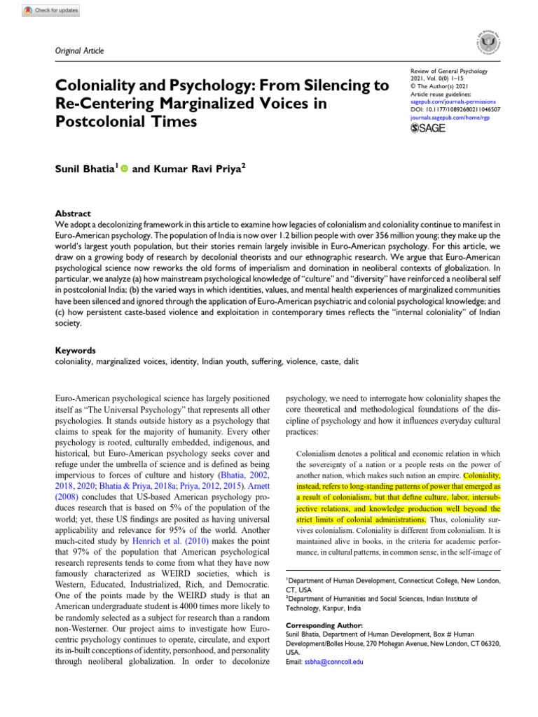 Coloniality Psychology | PDF | Postcolonialism | Psychology