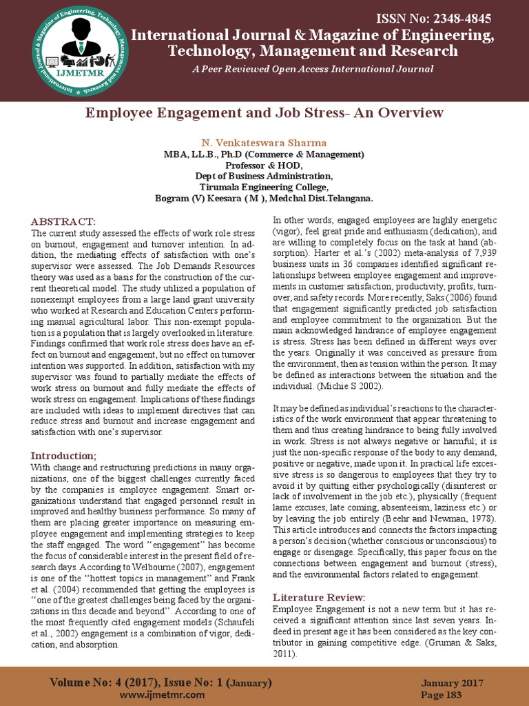 Work Role Stress and Employee Engagement | PDF | Job Satisfaction ...