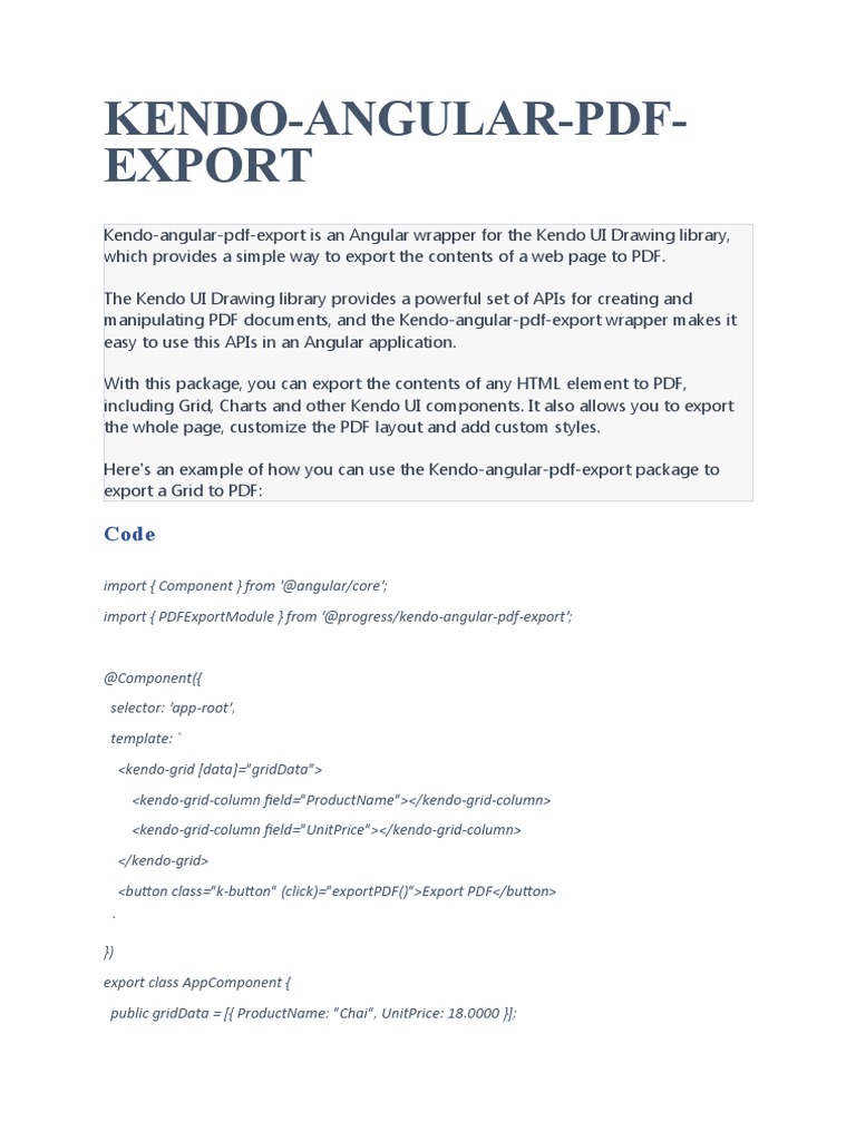 Angular PDF Export with Kendo UI | PDF