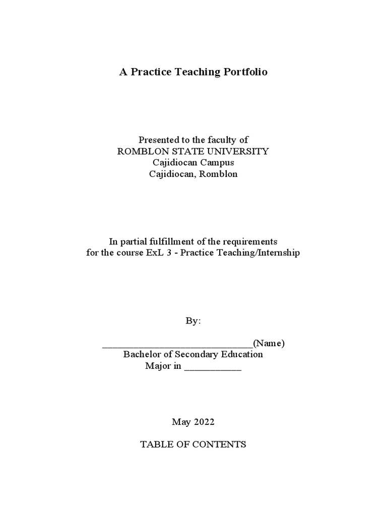 A Practice Teaching Portfolio Cover Page PDF