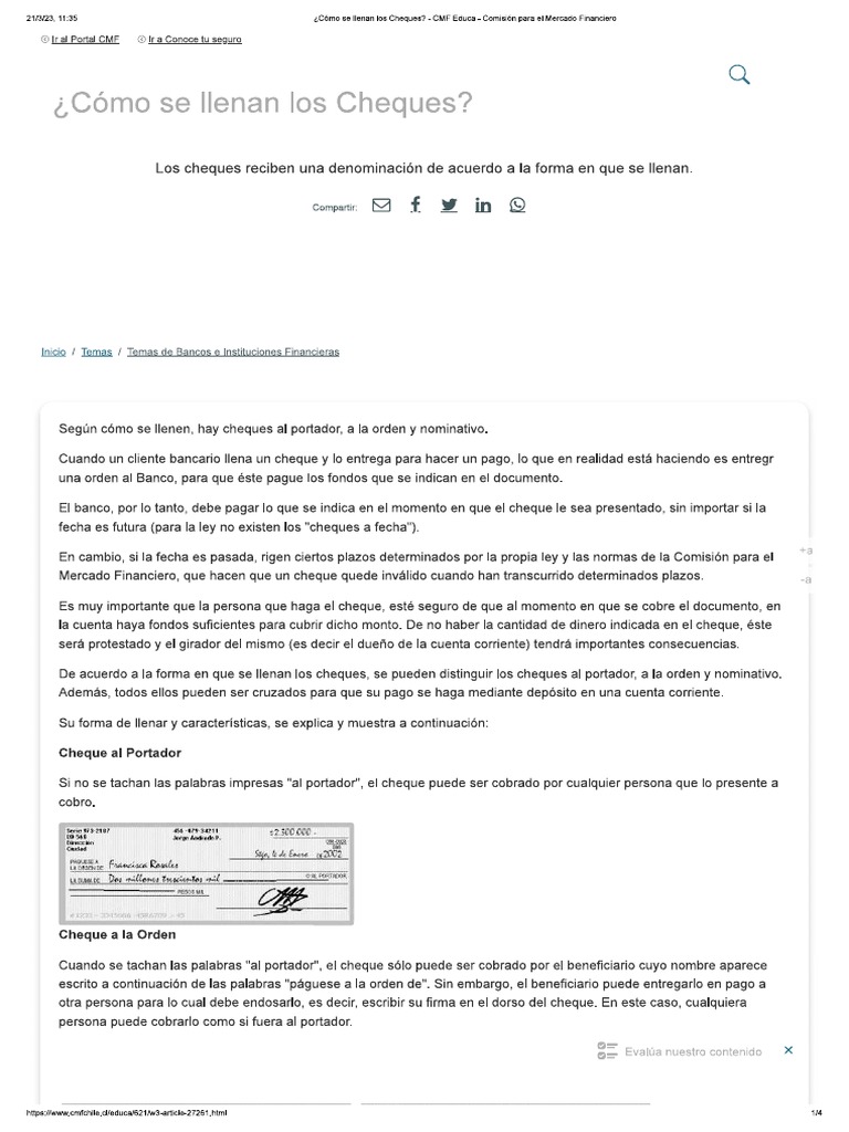 Como Llenar Un Cheque | PDF