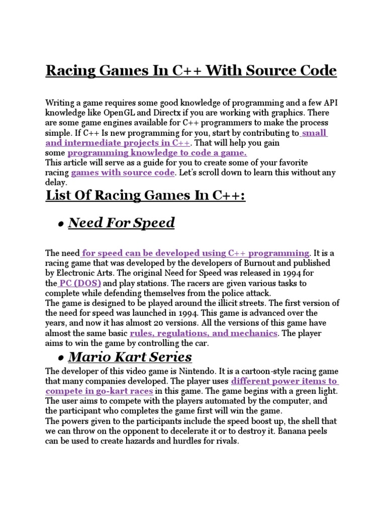 Racing Games in C++ With Source Code | PDF | Computing | Software ...