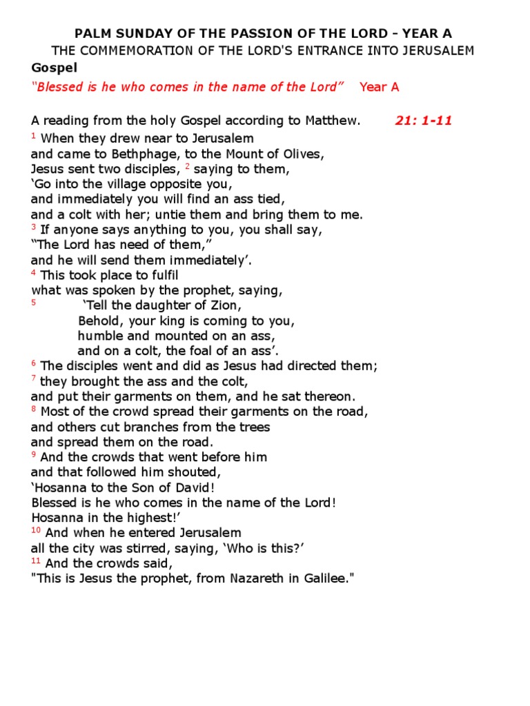 Palm Sunday Of The Passion Of The Lord Pdf Pdf Jesus Pontius Pilate
