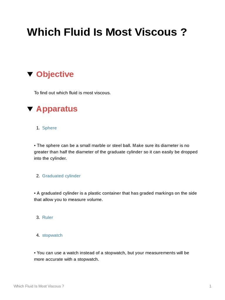 Which Fluid Is Most Viscous PDF Viscosity Liquids