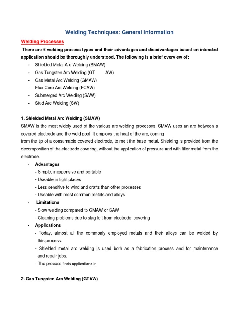 Welding Techniques - General Information | Download Free PDF ...