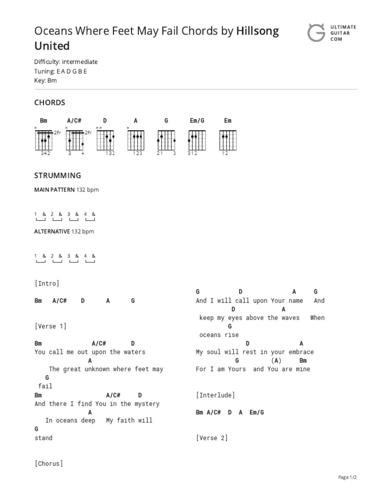Oceans where feet may fail chords by hillsong unitedtabs at ultimate
