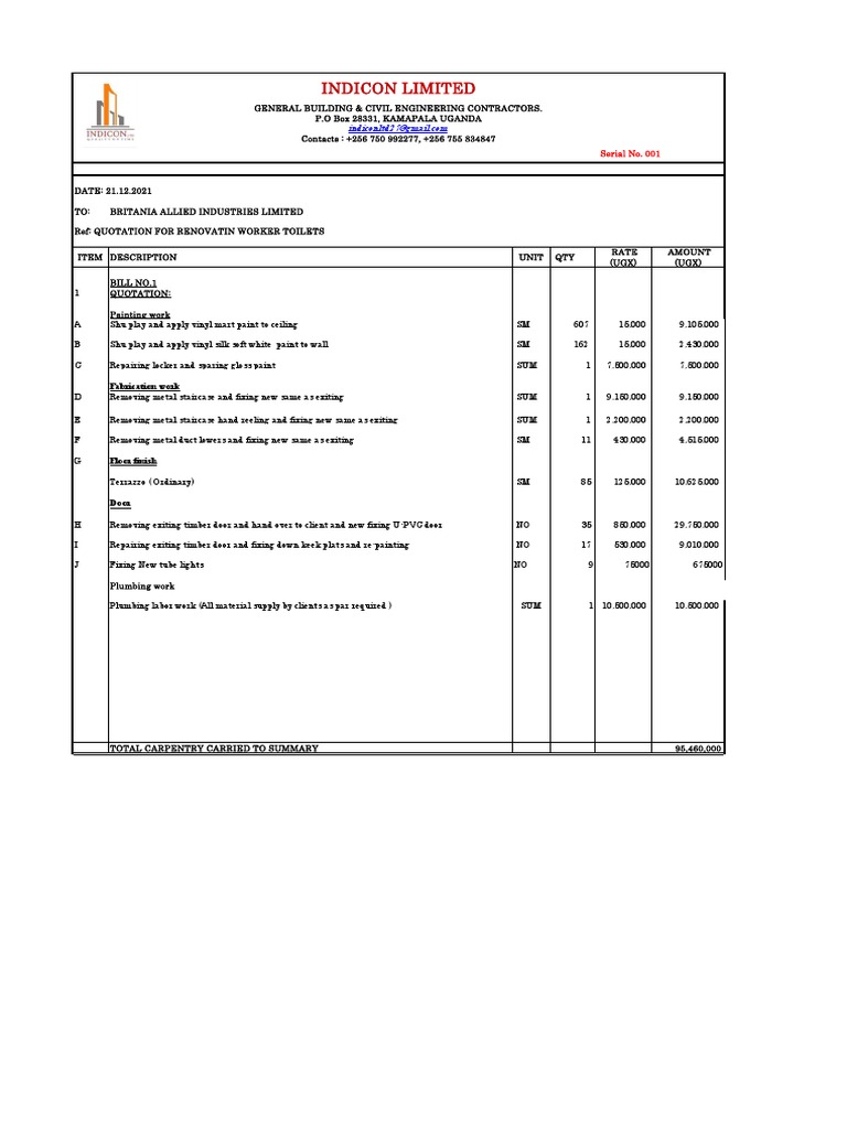QUOTATION FOR RENOVATION WORKER TOILETS PDF