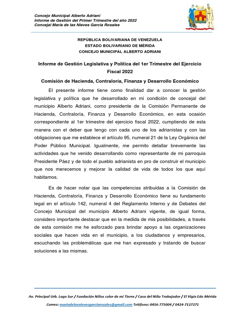 Informe de Gestion Concejalia Primer Trimestre 2022 | PDF | Gobierno ...