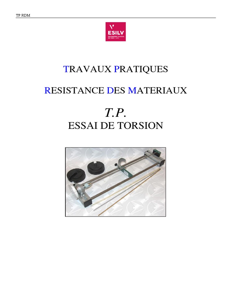 Essai de Torsion en RDM | PDF | Résistance des matériaux | Mécanique ...