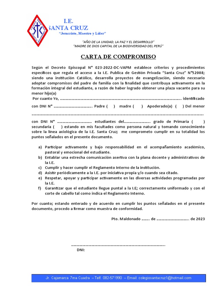 Carta de Compromiso para Padres de Familia | PDF | Salud y bienestar