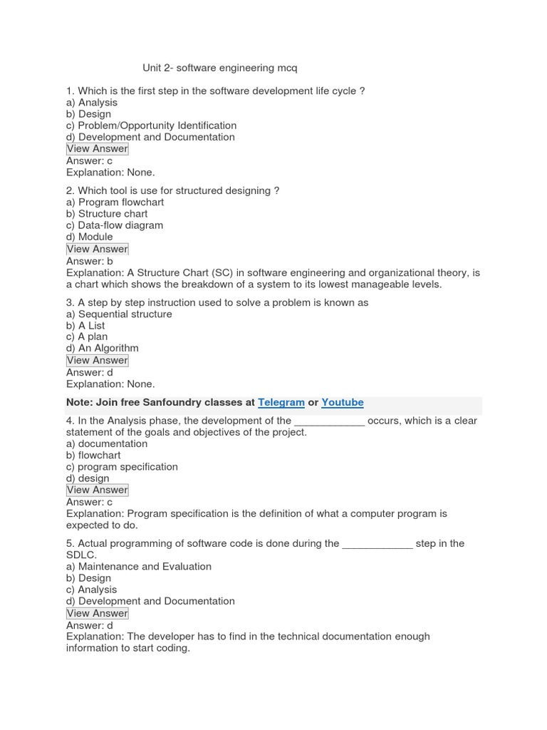 Unit 2 Software Engineering MCQ PDF PDF Modular Programming