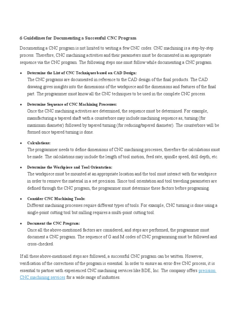 6 Guidelines For Documenting A Successful CNC Program PDF Machining