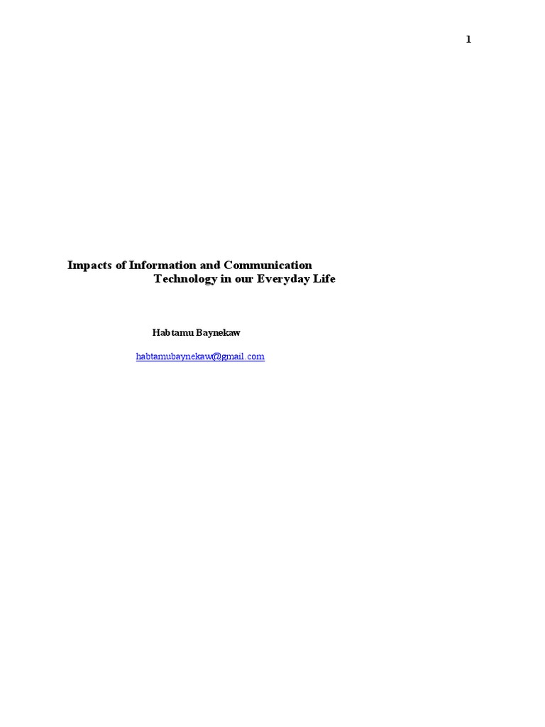 Impacts of ICT on Daily Life | PDF | Information And Communications ...