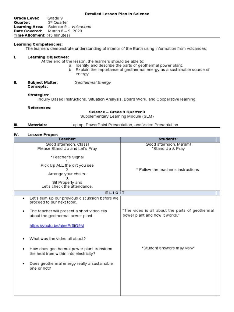 Geothermal Power Plant Lesson Plan | PDF | Steam | Nature